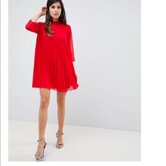 red pleated dress asos